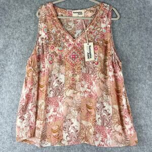 Savanna Jane Embroidered Top Womens 3X Floral Paisley Sleeveless Boho Flowy NEW